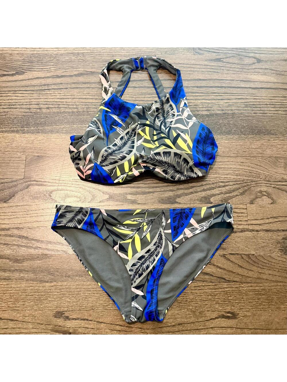 New Athleta Midnight Palm Bikini Swimsuit Top 36B/C Bottoms Medium